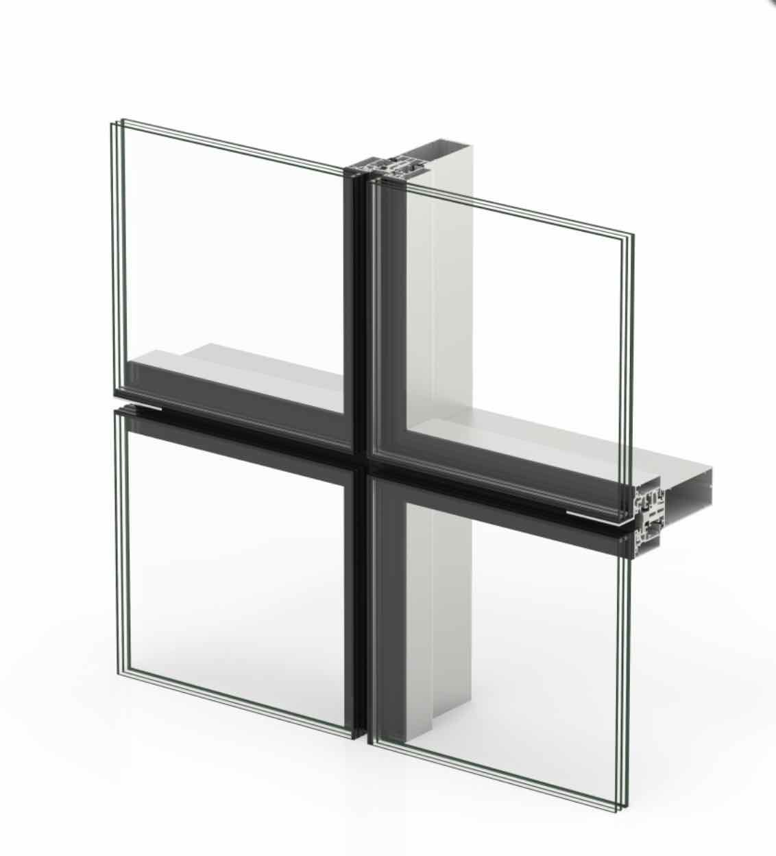 Image de coupe, détails de la façade Cortizo TP 21 VEC, mur rideau minimaliste