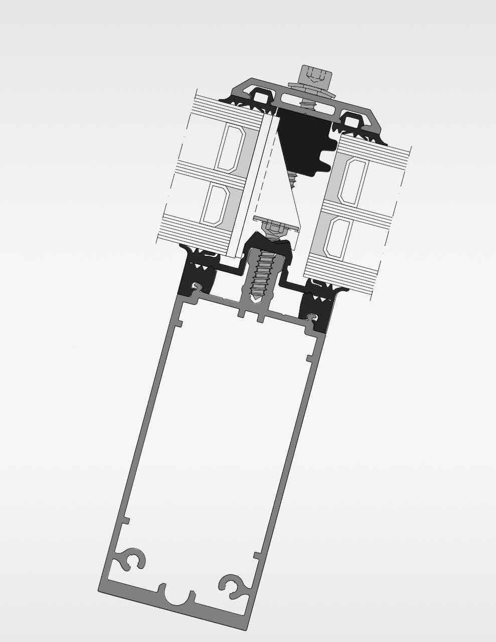 coupe de détail de la verrière THERM +  en aluminium