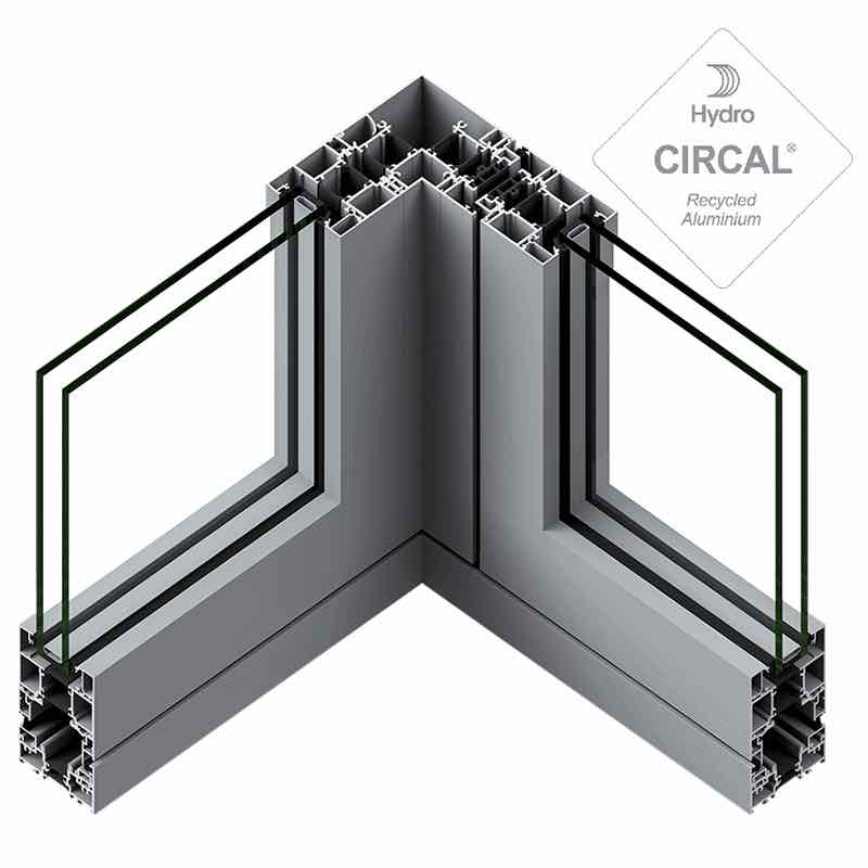 photo de détail en coupe de la porte repliable d'angle Technal Ambial